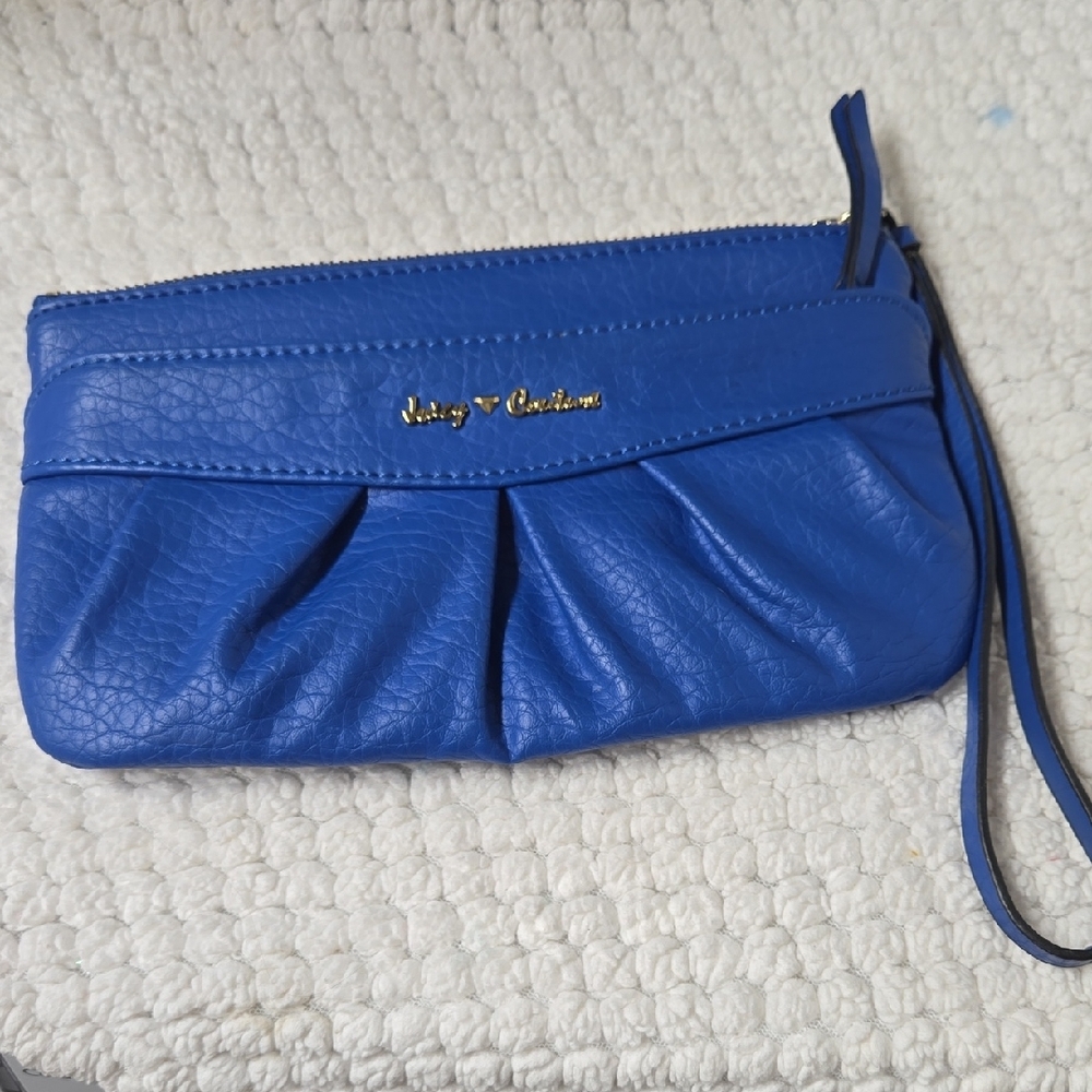 Juicy Couture Blue Pleated Wristlet Clutch